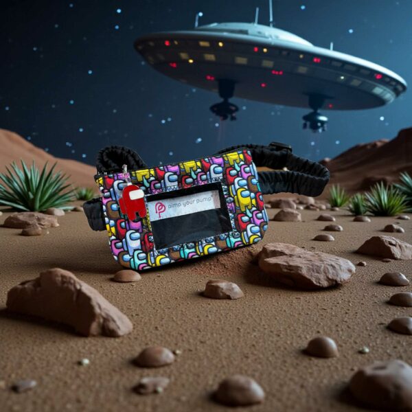 Insulin Pump Pouch Among Us with vinyl screen and 1 matching zip charm